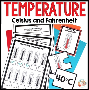Preview of Reading a Thermometer & Measuring Temperature Worksheets Task Cards & Puzzles