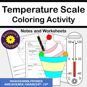 Preview of Temperature Conversion Coloring Activity: Notes and Worksheets for Physics