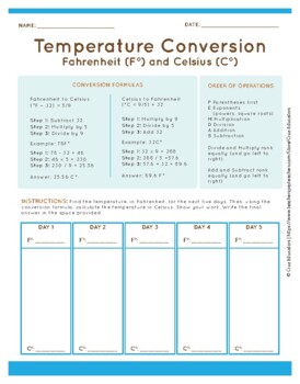 CONVERSION WORKSHEETS, TEMPERATURE