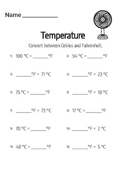 Preview of Temperature Conversion Fahrenheit & Celsius