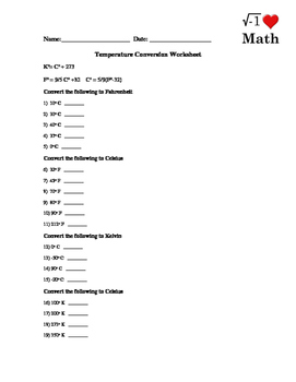 Temperature Conversion Worksheet by Family 2 Family Learning Resources