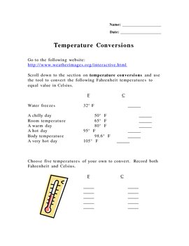 Preview of Temperature Conversions