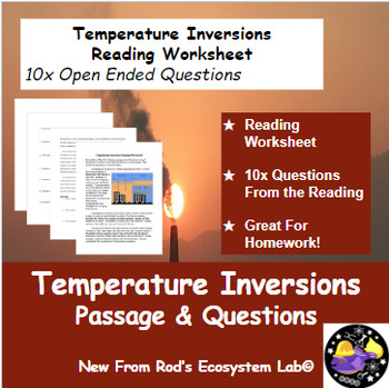 Preview of Temperature Inversions Reading Worksheet **Editable**