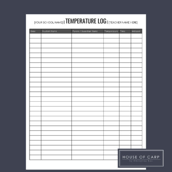 Temperature Log - Edit in Google Docs by House of Carp | TpT