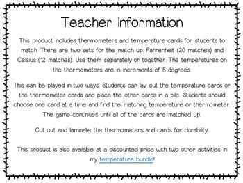 Download Temperature Match-Up: Fahrenheit and Celsius by Reading Royalty | TpT