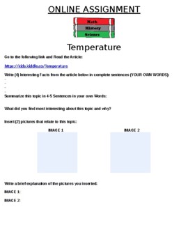 Preview of Temperature Online Assignment