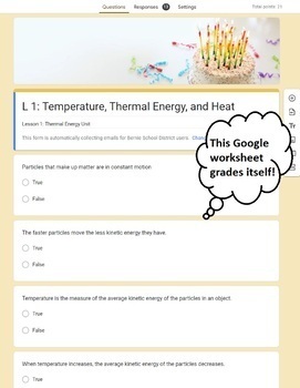 Preview of Temperature, Thermal Energy,and Heat worksheet - Physical Science - Google Form
