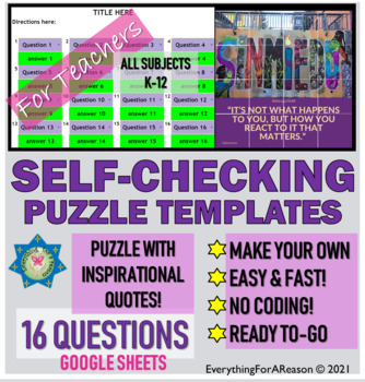 Preview of Template 16 Questions Self-Checking Puzzle – Personal Use