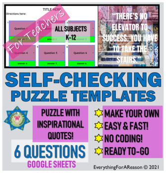 Preview of Template 6 Questions Self-Checking Puzzle – Personal Use
