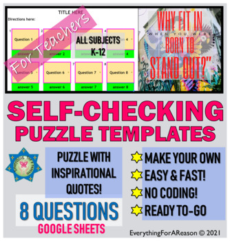 Preview of Template 8 Questions Self-Checking Puzzle – Personal Use