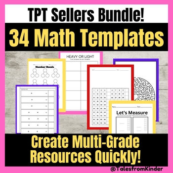 Preview of Template Bundle - 34 Math Worksheets / PreK - 1 / Commercial Use