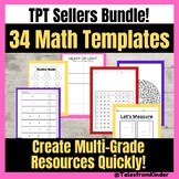 Template Bundle - 34 Math Worksheets / PreK - 1 / Commercial Use