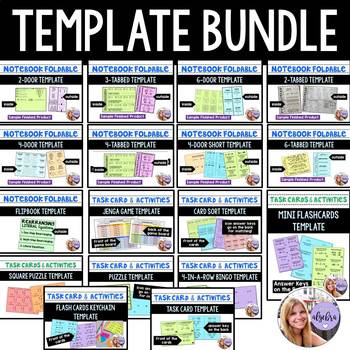 Preview of Template Bundle Foldables, Flipbook, Task Cards, Puzzles, Games