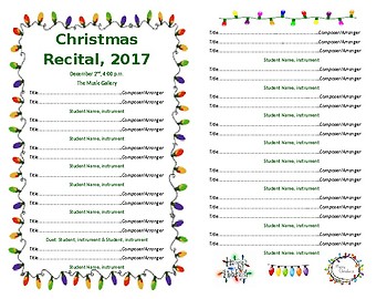 Preview of Template - Half Sheet Holiday Lights for Concert/Recital