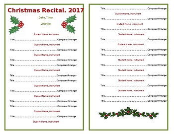 Preview of Template - Half Sheet Program for Holiday Recital/Concert - Holly Berries