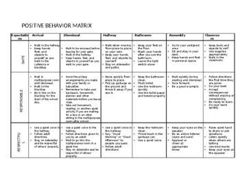 Preview of Template of Positive Behavior Matrix (editable & fillable resource)