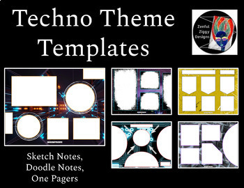 Preview of Templates: Sketch Notes, Doodle Notes, One Pagers (Techno Theme)- Google Slides