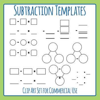 Preview of Templates for Subtraction Math Blank Minus Sums / Equations Clip Art / Clipart
