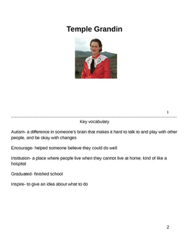 Preview of Temple Grandin Biography, Differentiated for Special Education