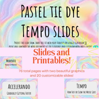 Preview of Tempo Markings Set for Middle School Choir- Pastel Tie Dye