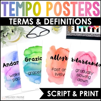 Preview of Tempo Posters - 35 Tempo Terms & Definitions - Watercolor Music Classroom Decor