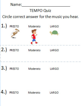 Preview of Tempo Quiz - Presto, Moderato, Largo