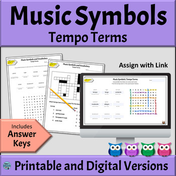 Preview of Tempo Terms Music Symbols Worksheets - DIGITAL and PRINTABLE