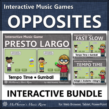 Preview of Tempo Music Opposites Interactive Music Games Bundle {Gumball}
