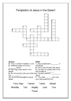 Temptation of Jesus in the Desert Crossword Puzzle and Word Search