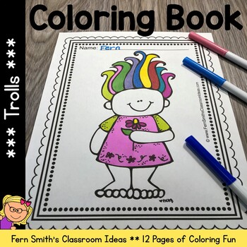 Preview of Trolls Coloring Pages Dollar Deal - 12 Pages of Troll Coloring Book Fun