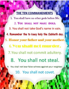 Ten Commandments Poster- Multi Color Theme | TPT