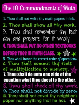 Preview of Ten Commandments of Math Poster