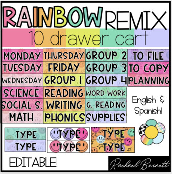 Preview of Ten Drawer Cart // Rainbow Remix Bundle 90's retro classroom decor