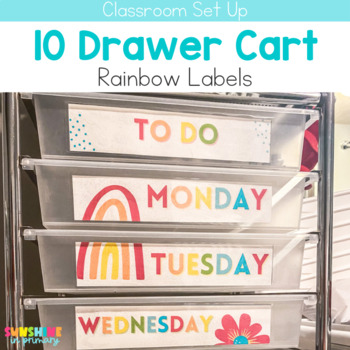 Preview of Ten Drawer Rolling Cart Rainbow Labels