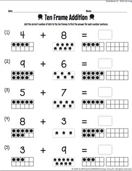 ten frame addition complete worksheet package 55