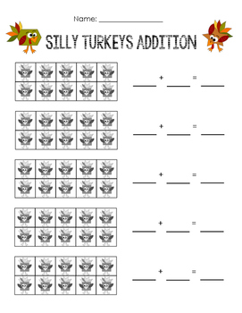 Ten Frame Addition: Silly Turkeys by Hope In Kinder | TpT