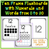Ten Frame Flashcards with numerals and words from 0 to 20 