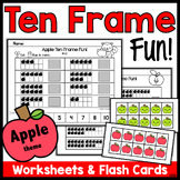 Apple Ten Frames Math Worksheets Printable, Flash Cards, K