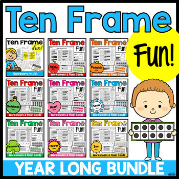 Preview of Ten Frames Math Worksheets Printable w/ Spring, Summer, Easter etc.