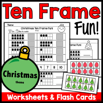 Preview of Christmas Counting Ten Frames, Math Worksheets, Flash Cards, Kindergarten & 1st