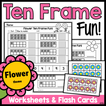 Preview of Ten Frames to 20 Worksheets, Practice, Flashcards, Spring Counting, Teen Numbers