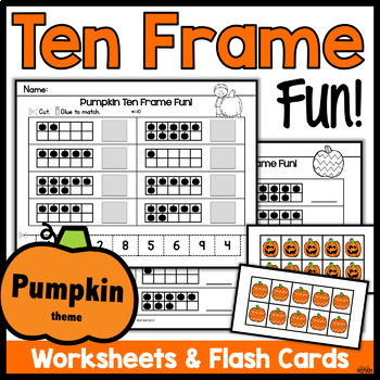 Preview of Pumpkin Ten Frames Math Worksheets Printable Halloween Thanksgiving Kindergarten
