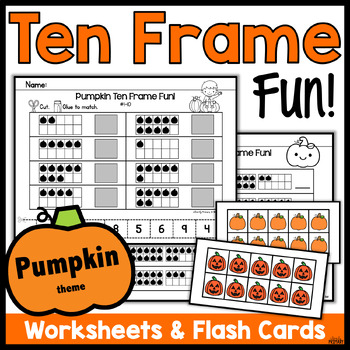Preview of Pumpkin Fall Ten Frame Math, Counting Worksheets, Kindergarten - 1st, Halloween