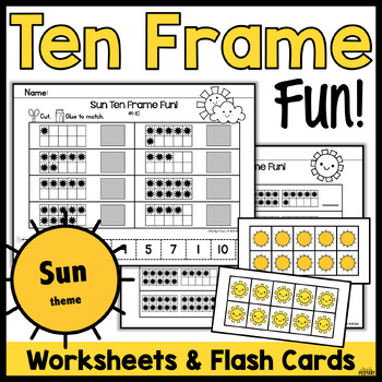 Preview of Summer Math Ten Frame Practice to 20 Worksheets, Summer Counting Kindergarten