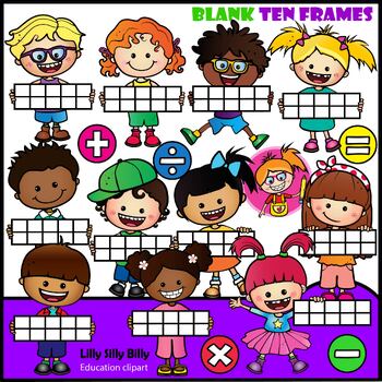 Preview of Ten Frame Kids ( BLANK FRAMES) - Clipart in Black & White and full color.