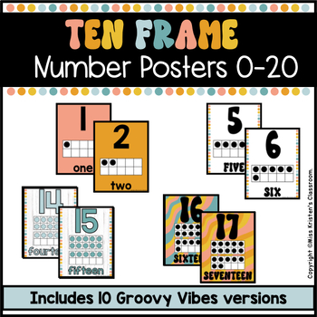 Preview of Ten Frame Number Posters 0-20 - Groovy Vibes