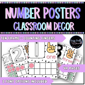 Preview of Ten Frame Number Posters 0-20: Spotty Boho Black and White Classroom Decor