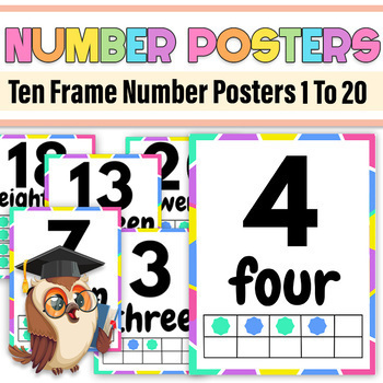 Preview of Ten Frame Number Posters 1 to 20 Rainbow Pastel  |  Number Posters 0-20