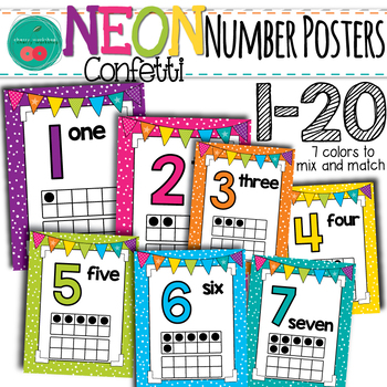 Preview of Ten Frame Number Posters | Bright Classroom Decor in Neon Colors