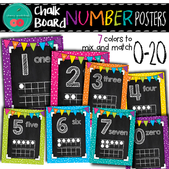 Preview of Ten Frame Number Posters | Chalkboard Brights Classroom Decor